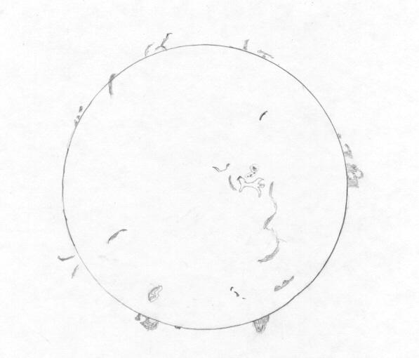A sketch of the sun in Halpha made on June 27 1999 at 945AM PDST 